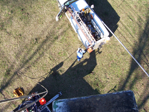 A service truck disconnects service for a resident